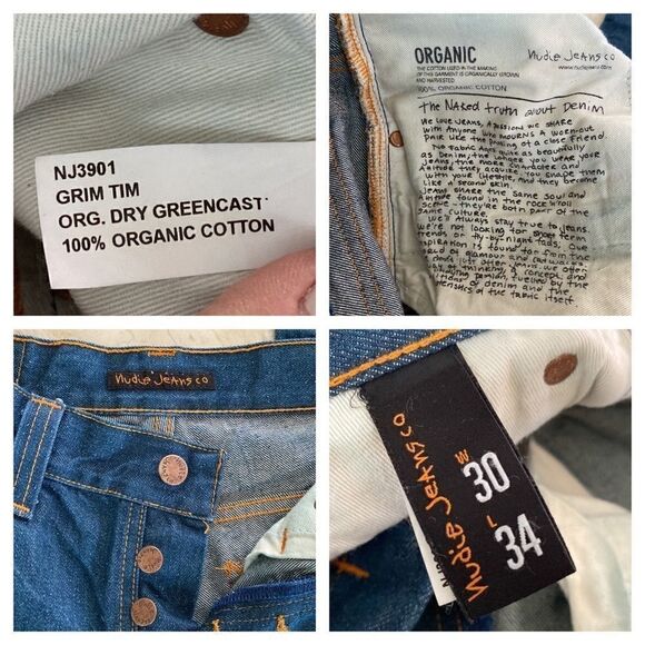 Nudie Grim Tim Organic Dry Greencast 100% Cotton Denim Jeans - 30”W 27”L - Picture 6 of 10